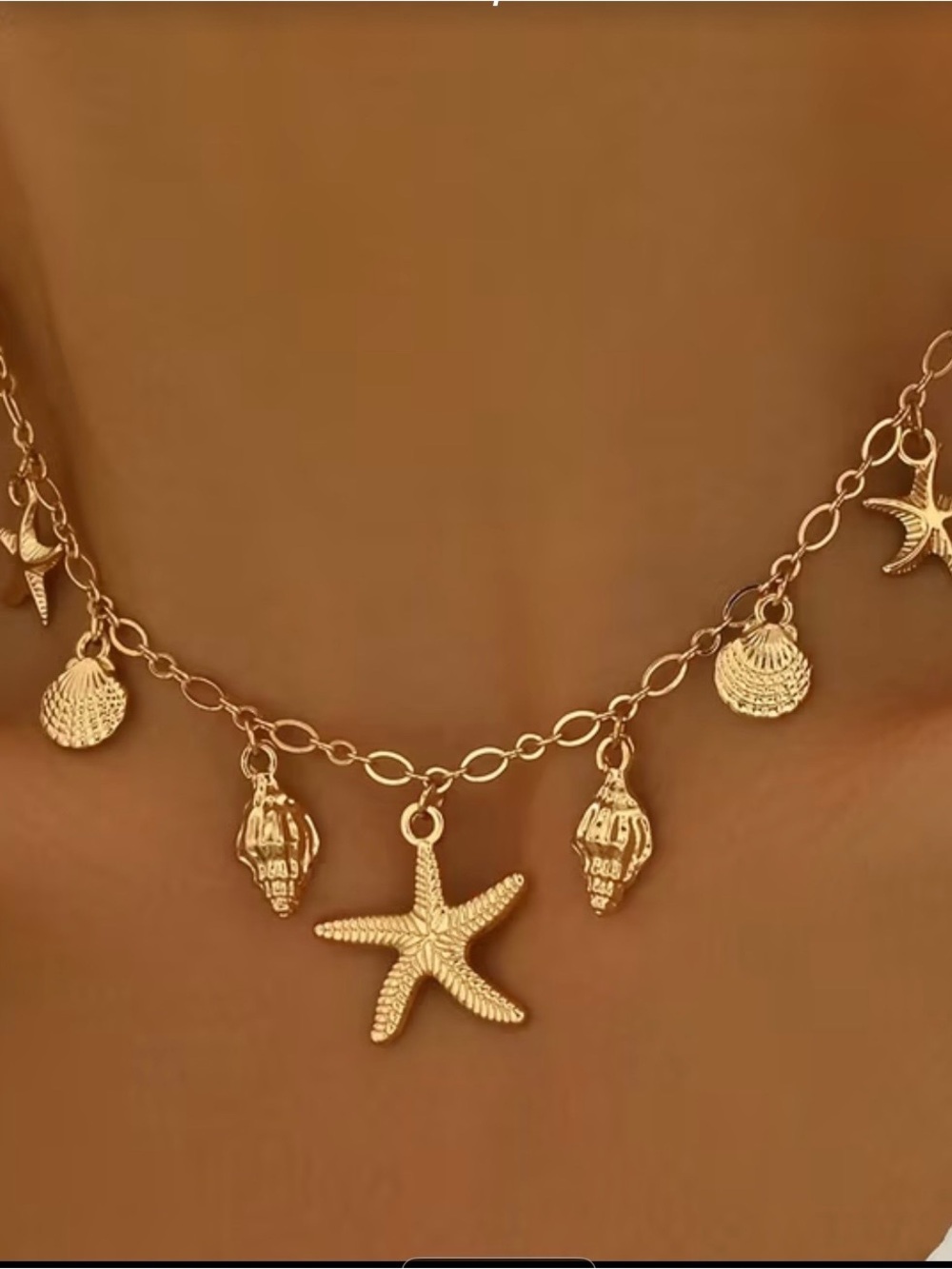 Gold Seashell & Starfish Charm Necklace - Women Jewelry
